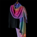 Buddha Stones Spring Colorful Gradient Cashew Flower Pattern Tassel Cozy Scarf Shawl