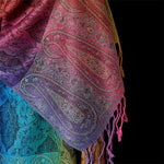 Buddha Stones Spring Colorful Gradient Cashew Flower Pattern Tassel Cozy Scarf Shawl