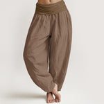 Buddha Stones Pure Cotton Plain Tan Women's Elastic Waist Harem Pants