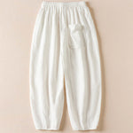 Buddha Stones Summer Small Flower Embroidery  Harem Pants With Pockets