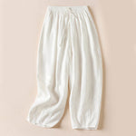 Buddha Stones Summer Small Flower Embroidery  Harem Pants With Pockets