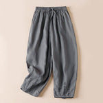 Buddha Stones Summer Small Flower Embroidery  Harem Pants With Pockets
