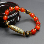 Buddha Stones Red Agate Nine-eye Dzi Bead Six True Words Calm Bracelet