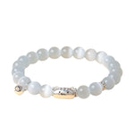 Buddha Stones 999 Sterling Silver Natural Cat Head White Cat's Eye White Agate Positive Bracelet