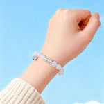 Buddha Stones 999 Sterling Silver Natural Cat Head White Cat's Eye White Agate Positive Bracelet