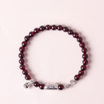 Buddha Stones 999 Sterling Silver Natural Cute Cat Head Garnet Protection Bead Bracelet