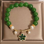 Buddha Stones Green Jasper Pearl Flower Balance Bracelet