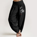 Buddha Stones Pure Cotton Bamboo Zen Pattern Women's Elastic Waist Harem Pants