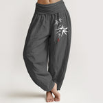 Buddha Stones Pure Cotton Bamboo Zen Pattern Women's Elastic Waist Harem Pants