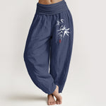Buddha Stones Pure Cotton Bamboo Zen Pattern Women's Elastic Waist Harem Pants