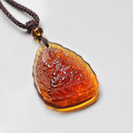 Buddha Stones Liuli Crystal Chinese Zodiac Natal Buddha Protection Leaf Shape Necklace Pendant