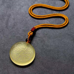 Buddha Stones Liuli Crystal Wealth God Mantra Abundance Eight-petal Shape Necklace Pendant