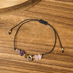 Buddha Stones Amethyst Tiger Eye Rose Quartz Protection Anti-Anxiety Card Rope Bracelet