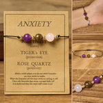 Buddha Stones Amethyst Tiger Eye Rose Quartz Protection Anti-Anxiety Card Rope Bracelet