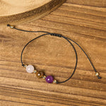 Buddha Stones Amethyst Tiger Eye Rose Quartz Protection Anti-Anxiety Card Rope Bracelet