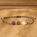 Buddha Stones Amethyst Tiger Eye Rose Quartz Protection Anti-Anxiety Card Rope Bracelet