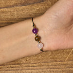 Buddha Stones Amethyst Tiger Eye Rose Quartz Protection Anti-Anxiety Card Rope Bracelet