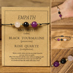 Buddha Stones Amethyst Black Tourmaline Rose Quartz Empath Card Rope Bracelet