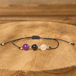 Buddha Stones Amethyst Black Tourmaline Rose Quartz Empath Card Rope Bracelet