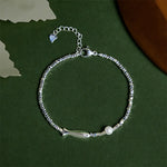 Buddha Stones Copper Plated Silver Koi Fish Pearl Luck Bracelet