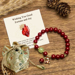 Buddha Stones "Wishing You Good Fortune and Joy" Cat Cinnabar Bracelet Includes Gift Message Card