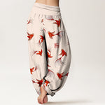 Buddha Stones Print Pure Cotton Koi Fish Pattern Women's Elastic Waist Harem Pants
