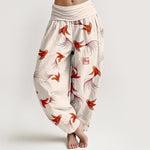 Buddha Stones Print Pure Cotton Koi Fish Pattern Women's Elastic Waist Harem Pants