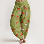 Buddha Stones Print Pure Cotton Koi Fish Pattern Women's Elastic Waist Harem Pants