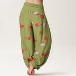 Buddha Stones Print Pure Cotton Koi Fish Pattern Women's Elastic Waist Harem Pants