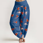 Buddha Stones Print Pure Cotton Koi Fish Pattern Women's Elastic Waist Harem Pants