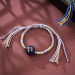 Buddha Stones Lacquer Craft Bead Multicolored Braided String Bracelet