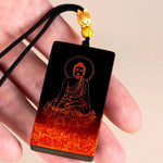 Buddha Stones Chinese Zodiac Natal Buddha Fu Character Lacquer Craft Sandalwood Pendant Necklace