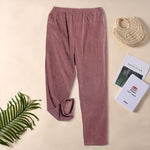 Buddha Stones Women's Commute Pure Color Corduroy Pants With Pockets