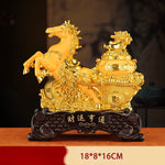 Buddha Stones  "Good Fortune" Year of the Horse Treasure Bowl Ingots Wealth Resin Home Decoration
