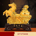 Buddha Stones  "Good Fortune" Year of the Horse Treasure Bowl Ingots Wealth Resin Home Decoration