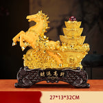 Buddha Stones  "Good Fortune" Year of the Horse Treasure Bowl Ingots Wealth Resin Home Decoration