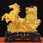 Buddha Stones  "Good Fortune" Year of the Horse Treasure Bowl Ingots Wealth Resin Home Decoration