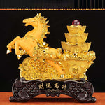 Buddha Stones  "Good Fortune" Year of the Horse Treasure Bowl Ingots Wealth Resin Home Decoration