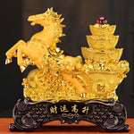 Buddha Stones  "Good Fortune" Year of the Horse Treasure Bowl Ingots Wealth Resin Home Decoration