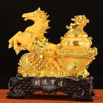Buddha Stones  "Good Fortune" Year of the Horse Treasure Bowl Ingots Wealth Resin Home Decoration