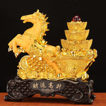 Buddha Stones  "Good Fortune" Year of the Horse Treasure Bowl Ingots Wealth Resin Home Decoration