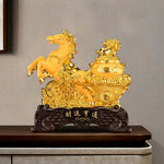 Buddha Stones  "Good Fortune" Year of the Horse Treasure Bowl Ingots Wealth Resin Home Decoration