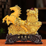 Buddha Stones  "Good Fortune" Year of the Horse Treasure Bowl Ingots Wealth Resin Home Decoration