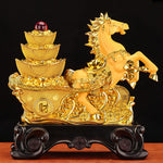 Buddha Stones  "Good Fortune" Year of the Horse Treasure Bowl Ingots Wealth Resin Home Decoration