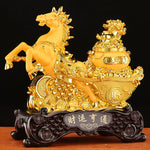 Buddha Stones  "Good Fortune" Year of the Horse Treasure Bowl Ingots Wealth Resin Home Decoration