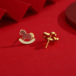 Buddha Stones 925 Sterling Silver Year Of The Horse Design Red Agate Confidence Earrings