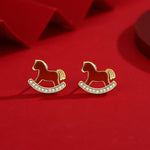 Buddha Stones 925 Sterling Silver Year Of The Horse Design Red Agate Confidence Earrings
