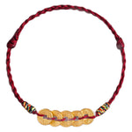 Buddha Stones Five Copper Coins Design Braided String Protection Bracelet Anklet