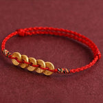 Buddha Stones Five Copper Coins Design Braided String Protection Bracelet Anklet