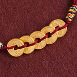 Buddha Stones Five Copper Coins Design Braided String Protection Bracelet Anklet